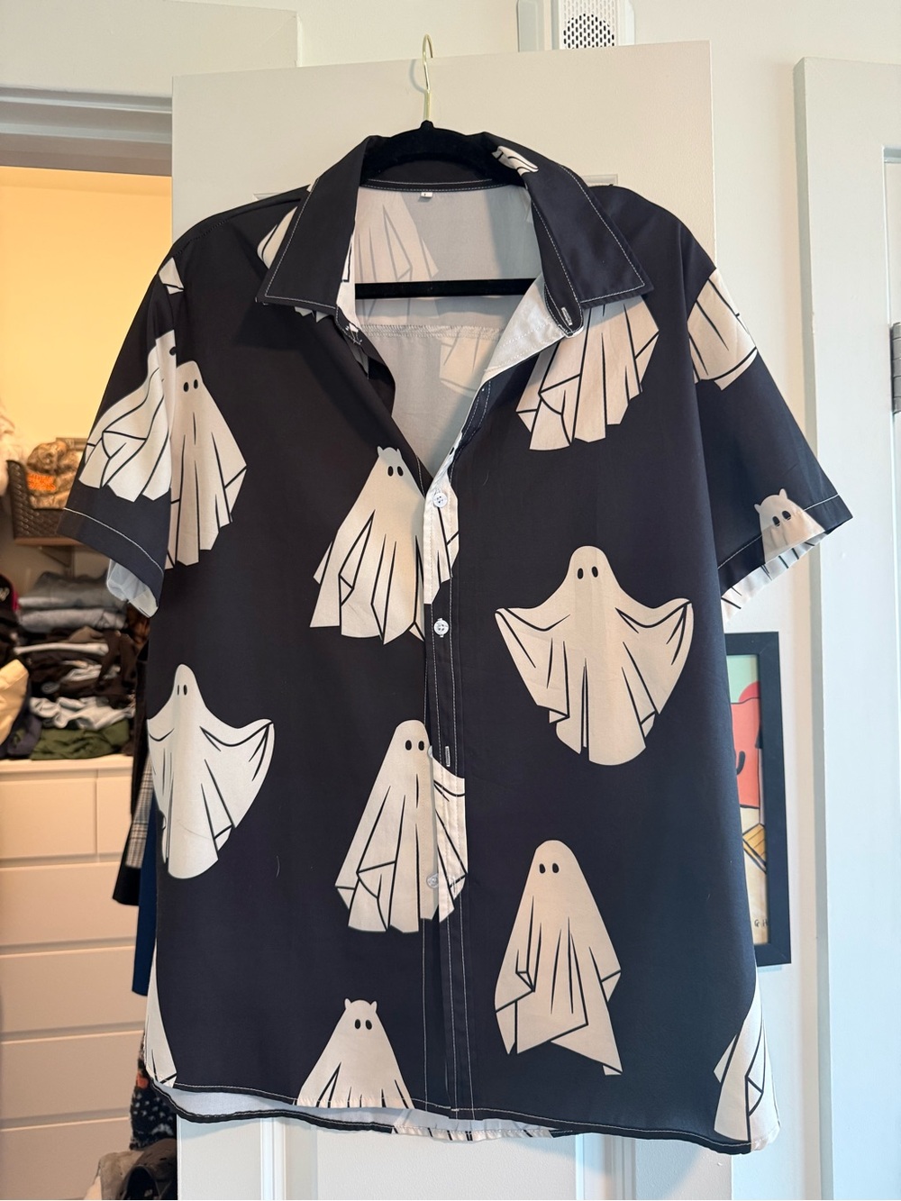 Ghost Print Short-Sleeve Button-Up Shirt - Black/White